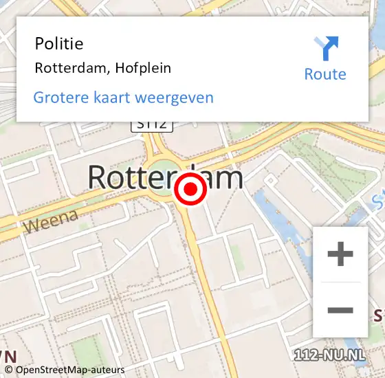 Locatie op kaart van de 112 melding: Politie Rotterdam, Hofplein op 7 juni 2023 18:18