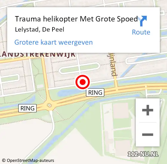 Locatie op kaart van de 112 melding: Trauma helikopter Met Grote Spoed Naar Lelystad, De Peel op 7 juni 2023 18:26