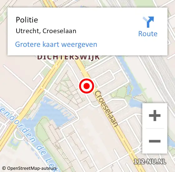 Locatie op kaart van de 112 melding: Politie Utrecht, Croeselaan op 7 juni 2023 18:32