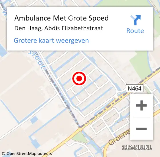 Locatie op kaart van de 112 melding: Ambulance Met Grote Spoed Naar Den Haag, Abdis Elizabethstraat op 7 juni 2023 18:36