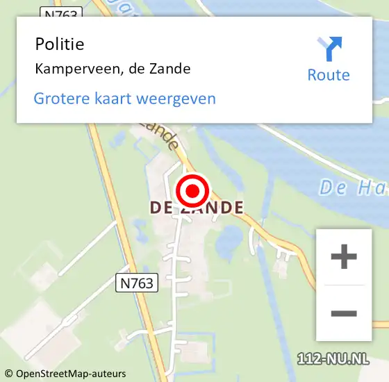 Locatie op kaart van de 112 melding: Politie Kamperveen, de Zande op 7 juni 2023 18:48