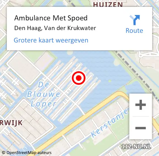 Locatie op kaart van de 112 melding: Ambulance Met Spoed Naar Den Haag, Van der Krukwater op 7 juni 2023 18:51