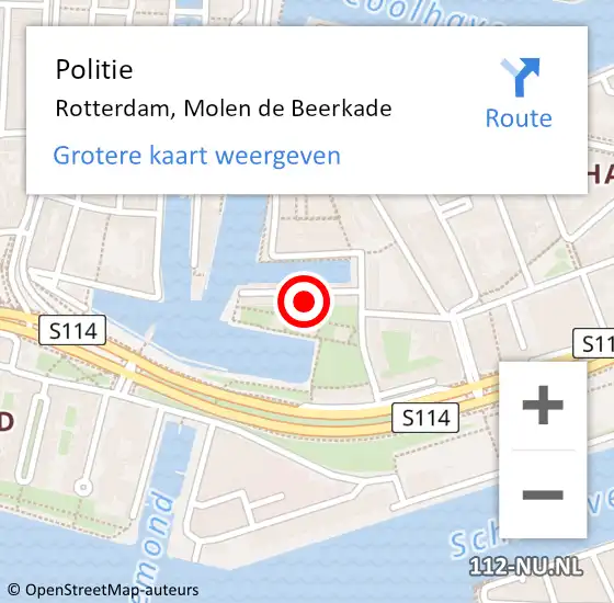 Locatie op kaart van de 112 melding: Politie Rotterdam, Molen de Beerkade op 7 juni 2023 19:10