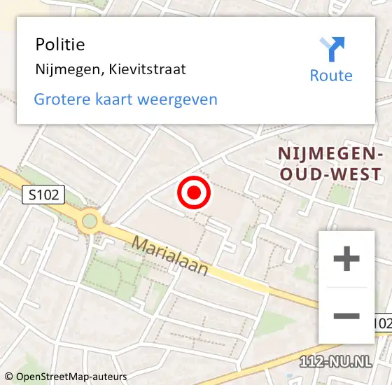 Locatie op kaart van de 112 melding: Politie Nijmegen, Kievitstraat op 7 juni 2023 19:11