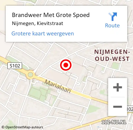 Locatie op kaart van de 112 melding: Brandweer Met Grote Spoed Naar Nijmegen, Kievitstraat op 7 juni 2023 19:11