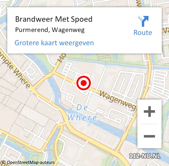 Locatie op kaart van de 112 melding: Brandweer Met Spoed Naar Purmerend, Wagenweg op 7 juni 2023 19:24