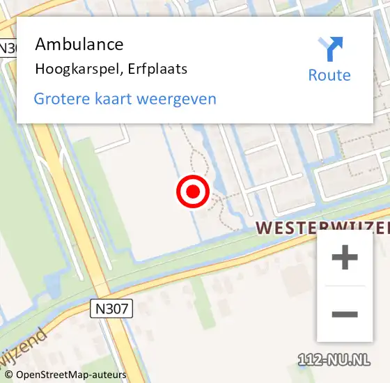 Locatie op kaart van de 112 melding: Ambulance Hoogkarspel, Erfplaats op 7 juni 2023 20:02