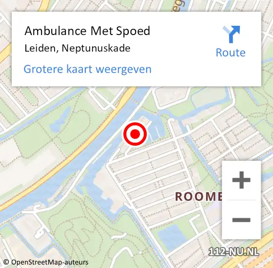Locatie op kaart van de 112 melding: Ambulance Met Spoed Naar Leiden, Neptunuskade op 7 juni 2023 20:09