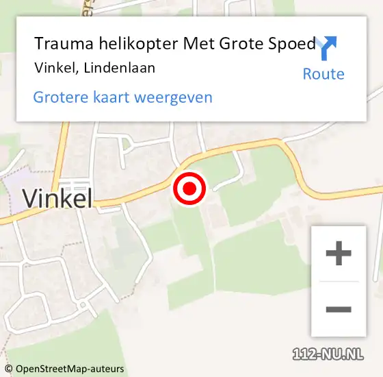 Locatie op kaart van de 112 melding: Trauma helikopter Met Grote Spoed Naar Vinkel, Lindenlaan op 7 juni 2023 20:15
