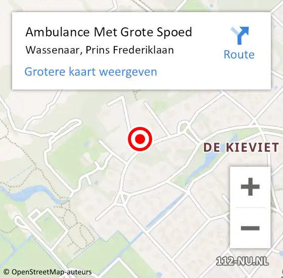 Locatie op kaart van de 112 melding: Ambulance Met Grote Spoed Naar Wassenaar, Prins Frederiklaan op 7 juni 2023 20:28