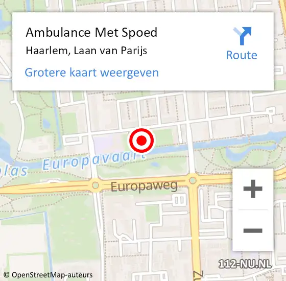 Locatie op kaart van de 112 melding: Ambulance Met Spoed Naar Haarlem, Laan van Parijs op 7 juni 2023 20:30