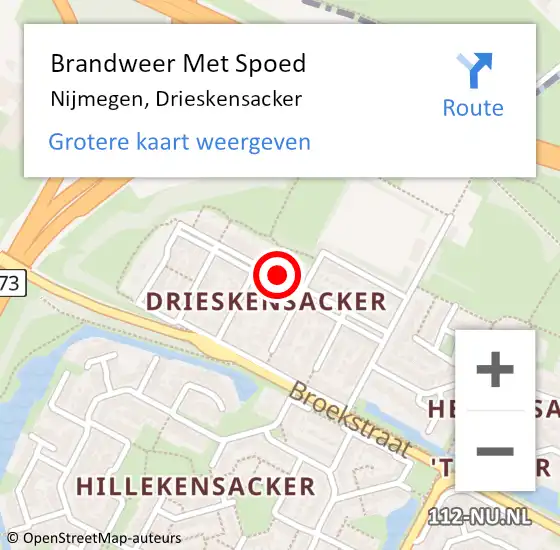 Locatie op kaart van de 112 melding: Brandweer Met Spoed Naar Nijmegen, Drieskensacker op 7 juni 2023 21:03