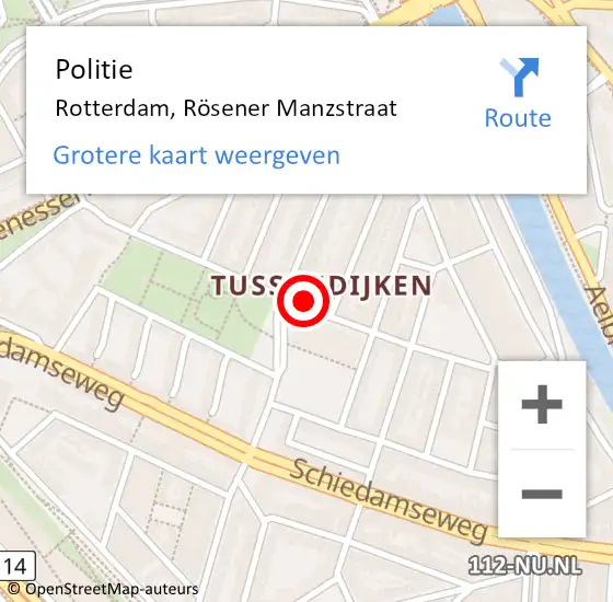 Locatie op kaart van de 112 melding: Politie Rotterdam, Rösener Manzstraat op 7 juni 2023 21:06