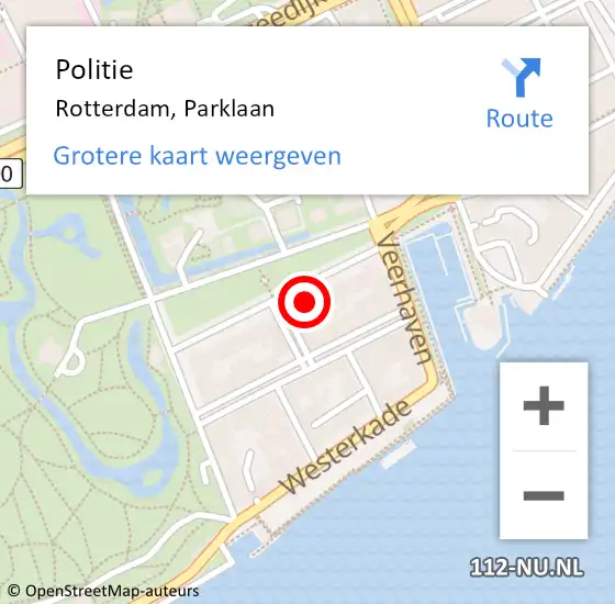 Locatie op kaart van de 112 melding: Politie Rotterdam, Parklaan op 7 juni 2023 21:14