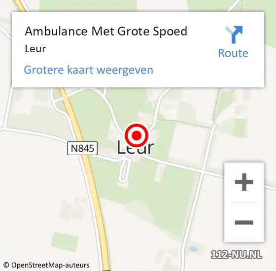 Locatie op kaart van de 112 melding: Ambulance Met Grote Spoed Naar Leur op 7 juni 2023 21:17