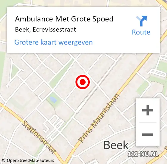 Locatie op kaart van de 112 melding: Ambulance Met Grote Spoed Naar Beek, Ecrevissestraat op 28 augustus 2014 08:23