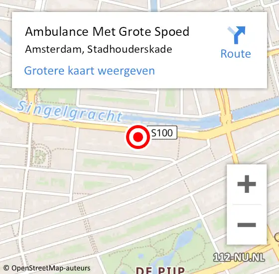 Locatie op kaart van de 112 melding: Ambulance Met Grote Spoed Naar Amsterdam, Stadhouderskade op 7 juni 2023 21:18
