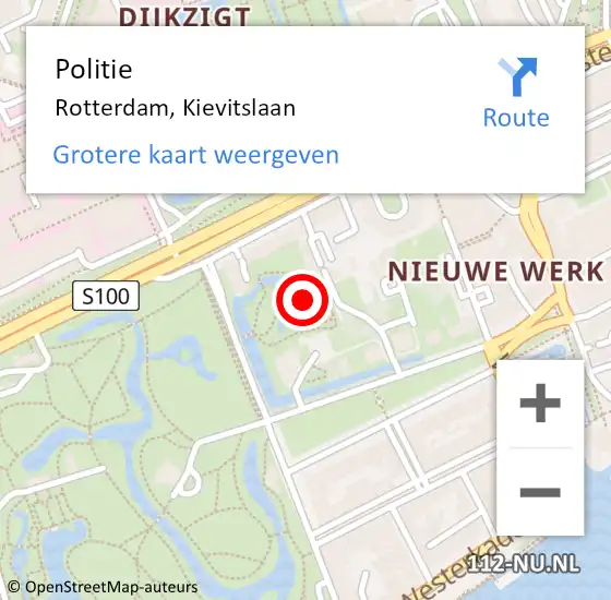 Locatie op kaart van de 112 melding: Politie Rotterdam, Kievitslaan op 7 juni 2023 21:21