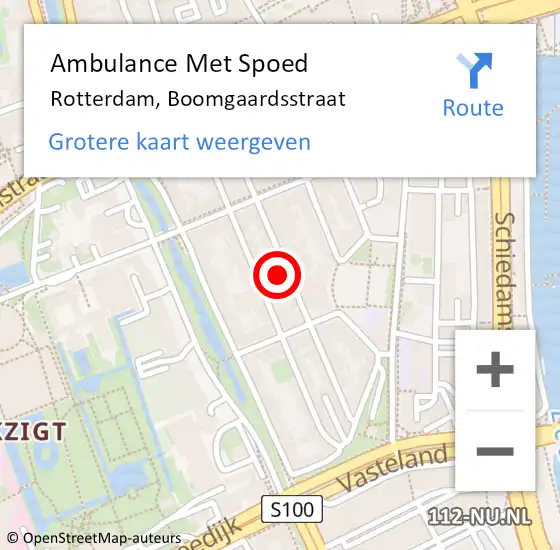 Locatie op kaart van de 112 melding: Ambulance Met Spoed Naar Rotterdam, Boomgaardsstraat op 7 juni 2023 21:26