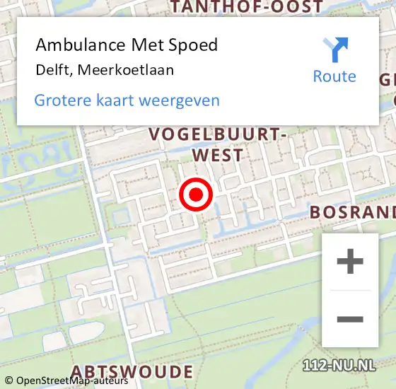 Locatie op kaart van de 112 melding: Ambulance Met Spoed Naar Delft, Meerkoetlaan op 7 juni 2023 21:28