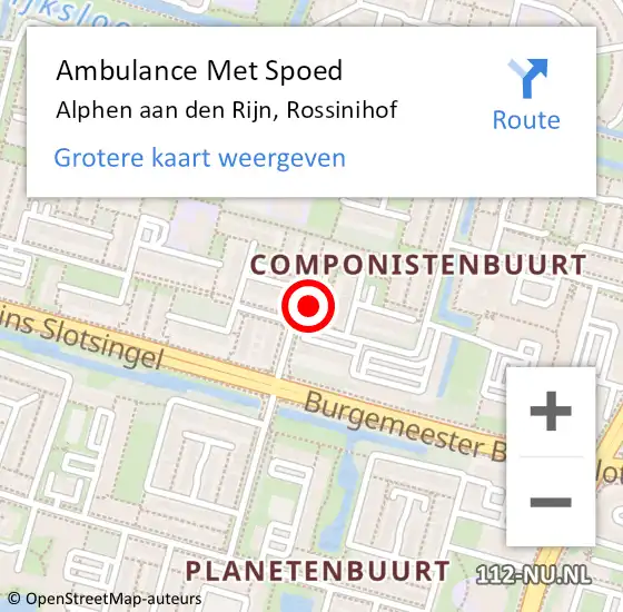 Locatie op kaart van de 112 melding: Ambulance Met Spoed Naar Alphen aan den Rijn, Rossinihof op 7 juni 2023 21:29