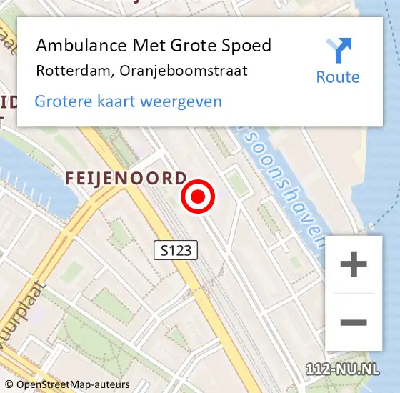 Locatie op kaart van de 112 melding: Ambulance Met Grote Spoed Naar Rotterdam, Oranjeboomstraat op 7 juni 2023 21:31