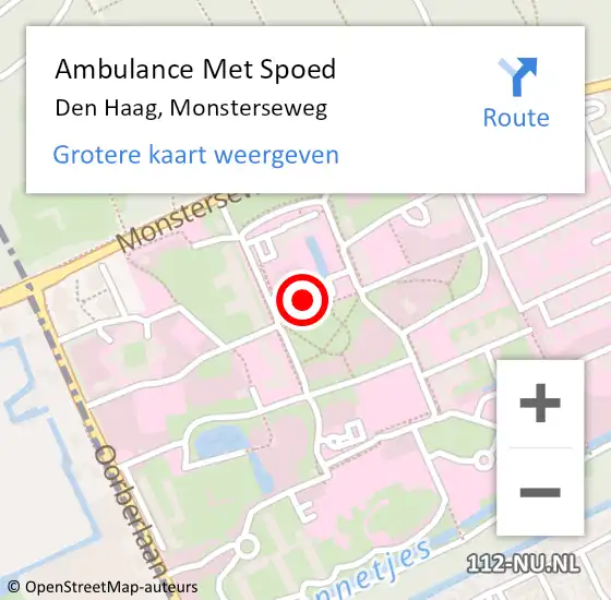 Locatie op kaart van de 112 melding: Ambulance Met Spoed Naar Den Haag, Monsterseweg op 7 juni 2023 21:32