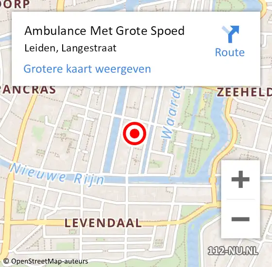 Locatie op kaart van de 112 melding: Ambulance Met Grote Spoed Naar Leiden, Langestraat op 7 juni 2023 21:38