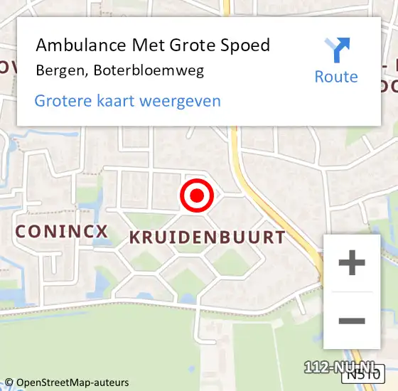 Locatie op kaart van de 112 melding: Ambulance Met Grote Spoed Naar Bergen, Boterbloemweg op 7 juni 2023 21:41