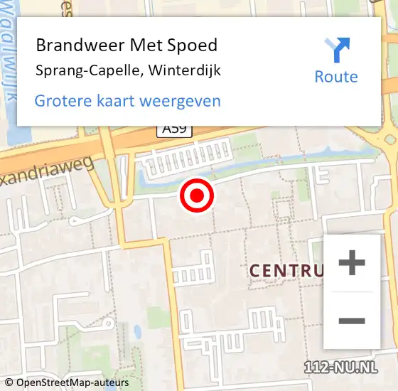 Locatie op kaart van de 112 melding: Brandweer Met Spoed Naar Sprang-Capelle, Winterdijk op 7 juni 2023 22:02