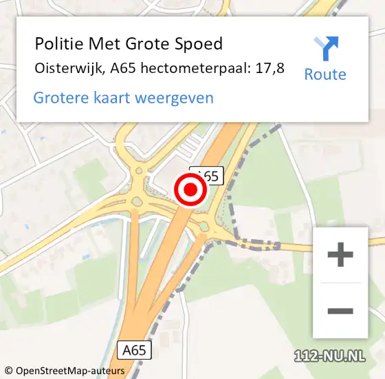 Locatie op kaart van de 112 melding: Politie Met Grote Spoed Naar Oisterwijk, A65 hectometerpaal: 17,8 op 7 juni 2023 22:05