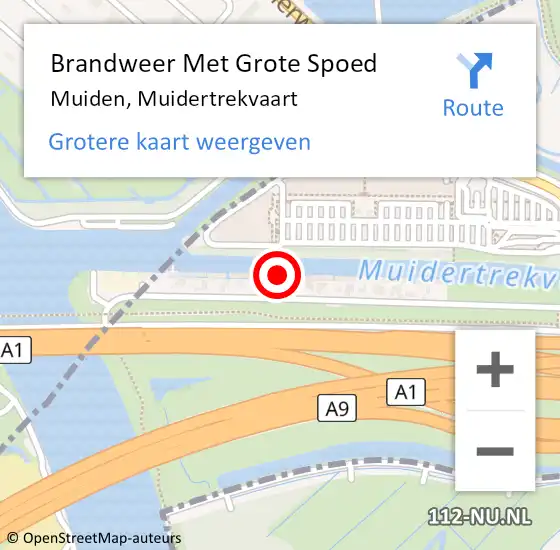 Locatie op kaart van de 112 melding: Brandweer Met Grote Spoed Naar Muiden, Muidertrekvaart op 7 juni 2023 22:52