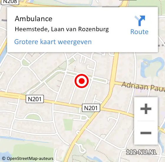 Locatie op kaart van de 112 melding: Ambulance Heemstede, Laan van Rozenburg op 7 juni 2023 23:50