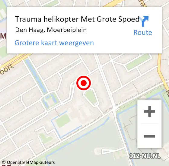 Locatie op kaart van de 112 melding: Trauma helikopter Met Grote Spoed Naar Den Haag, Moerbeiplein op 7 juni 2023 23:53