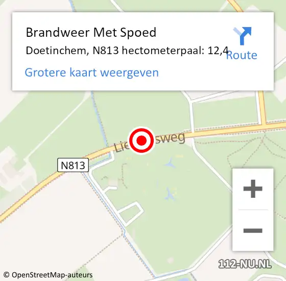Locatie op kaart van de 112 melding: Brandweer Met Spoed Naar Doetinchem, N813 hectometerpaal: 12,4 op 8 juni 2023 00:23