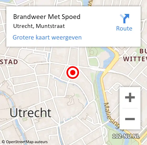 Locatie op kaart van de 112 melding: Brandweer Met Spoed Naar Utrecht, Muntstraat op 8 juni 2023 00:23