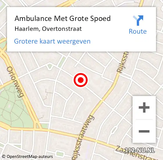 Locatie op kaart van de 112 melding: Ambulance Met Grote Spoed Naar Haarlem, Overtonstraat op 8 juni 2023 00:50