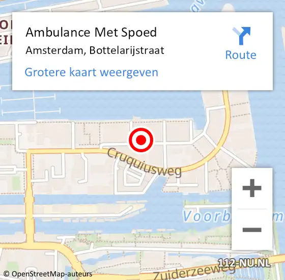 Locatie op kaart van de 112 melding: Ambulance Met Spoed Naar Amsterdam, Bottelarijstraat op 8 juni 2023 00:54