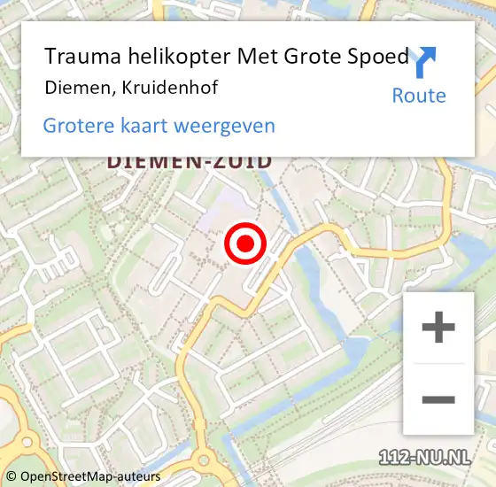 Locatie op kaart van de 112 melding: Trauma helikopter Met Grote Spoed Naar Diemen, Kruidenhof op 8 juni 2023 02:27