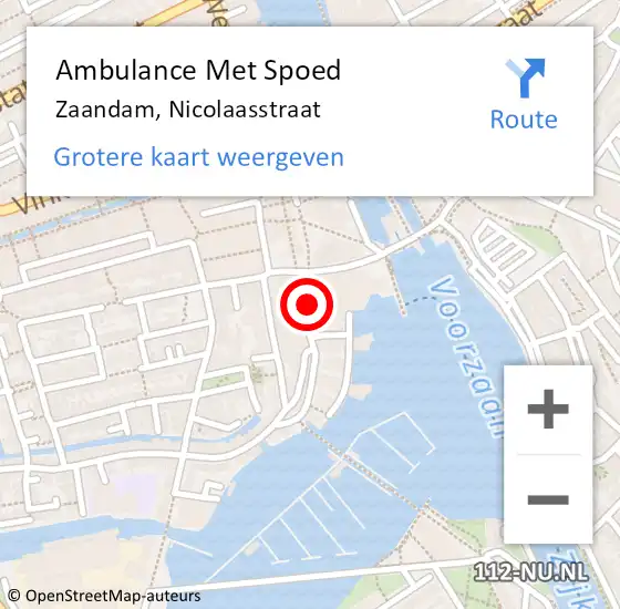Locatie op kaart van de 112 melding: Ambulance Met Spoed Naar Zaandam, Nicolaasstraat op 8 juni 2023 03:07