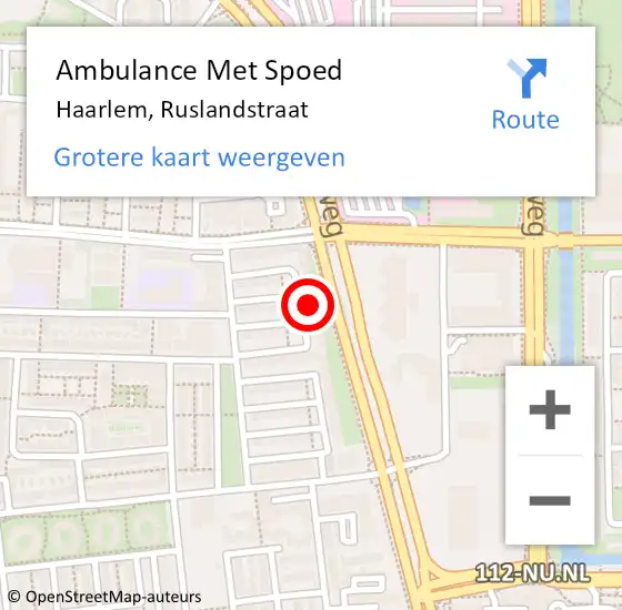 Locatie op kaart van de 112 melding: Ambulance Met Spoed Naar Haarlem, Ruslandstraat op 8 juni 2023 03:18