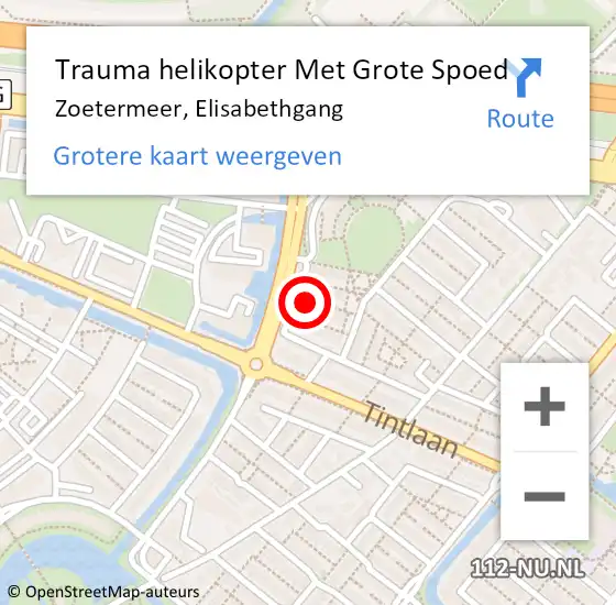 Locatie op kaart van de 112 melding: Trauma helikopter Met Grote Spoed Naar Zoetermeer, Elisabethgang op 8 juni 2023 04:28