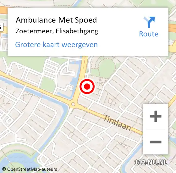 Locatie op kaart van de 112 melding: Ambulance Met Spoed Naar Zoetermeer, Elisabethgang op 8 juni 2023 04:54