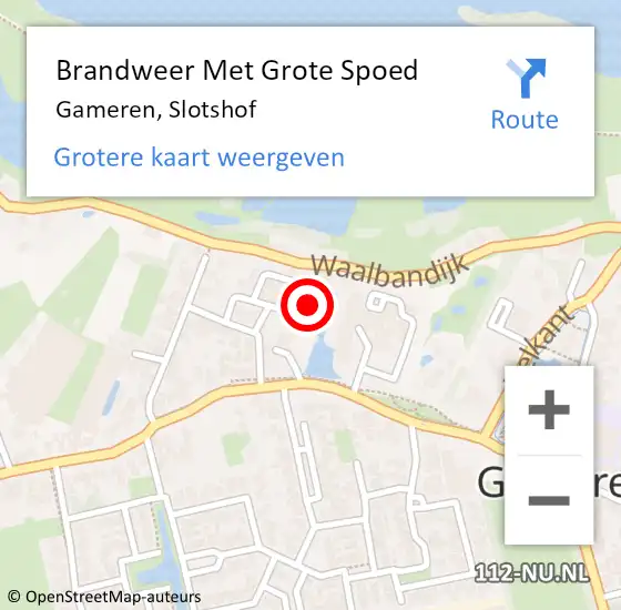 Locatie op kaart van de 112 melding: Brandweer Met Grote Spoed Naar Gameren, Slotshof op 8 juni 2023 05:38