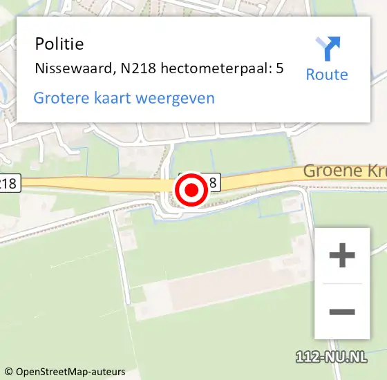 Locatie op kaart van de 112 melding: Politie Nissewaard, N218 hectometerpaal: 5 op 8 juni 2023 05:54