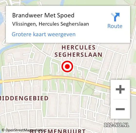 Locatie op kaart van de 112 melding: Brandweer Met Spoed Naar Vlissingen, Hercules Segherslaan op 8 juni 2023 06:35