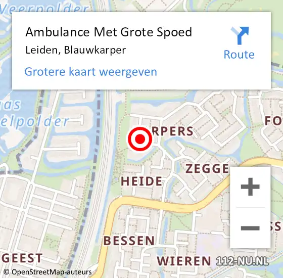 Locatie op kaart van de 112 melding: Ambulance Met Grote Spoed Naar Leiden, Blauwkarper op 8 juni 2023 07:03