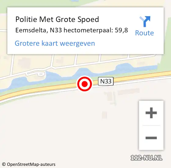 Locatie op kaart van de 112 melding: Politie Met Grote Spoed Naar Eemsdelta, N33 hectometerpaal: 59,8 op 8 juni 2023 07:04
