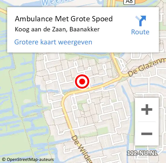Locatie op kaart van de 112 melding: Ambulance Met Grote Spoed Naar Koog aan de Zaan, Baanakker op 8 juni 2023 07:52