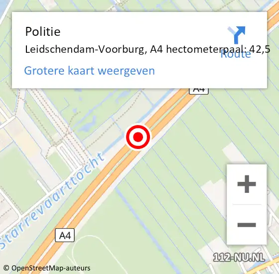 Locatie op kaart van de 112 melding: Politie Leidschendam-Voorburg, A4 hectometerpaal: 42,5 op 8 juni 2023 08:33